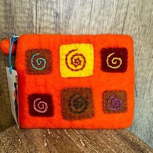 Felted Wool Orange Funky Coin Purse Wallet Purse Charm New FAST SHIP